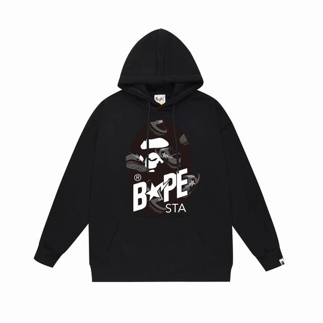 款号Sc710#毛圈 加绒110 顶级版本 Bape猿人头字母印花Sta休闲鞋图案连帽卫衣 采用380克大毛圈 落肩大版型 面料 质感柔软不起球 进口环保印花胶