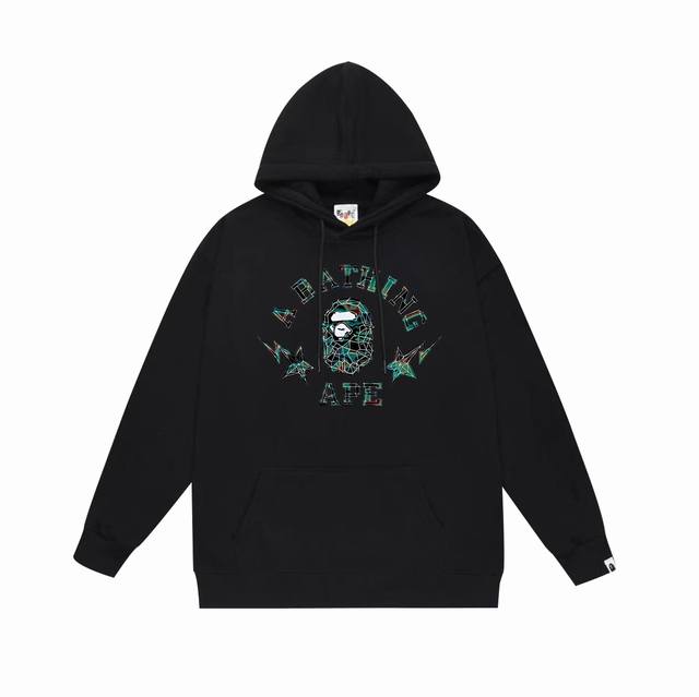 款号Sc705#毛圈 加绒 顶级版本 Bape 猿人头字母红外线热感印花连帽卫衣 采用380克大毛圈430克银狐绒 落肩大版型 面料 质感柔软不起球 进口环保印