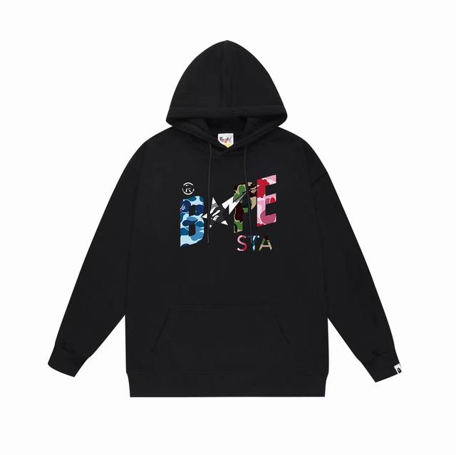 款号Sc702#毛圈 加绒 顶级版本 Bape 迷彩拼接星标印花图案连帽卫衣 采用380克大毛圈430克银狐绒 落肩大版型 面料 质感柔软不起球 进口环保印花胶