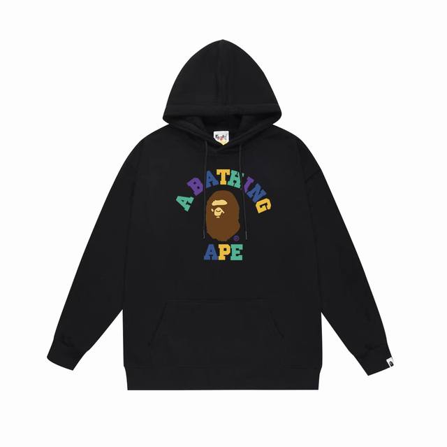 款号Sc701#毛圈 加绒 顶级版本 Bape 猿人头撞色字母彩色印花图案连帽卫衣 采用380克大毛圈430克银狐绒 落肩大版型 面料 质感柔软不起球 进口环保