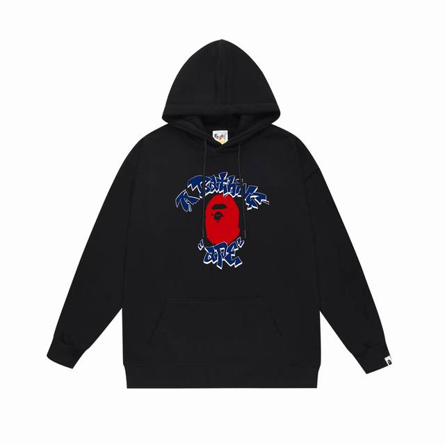 款号Sc694#毛圈 加绒 顶级版本 Bape 涂鸦猿人头字母印花连帽卫衣 采用380克大毛圈430克银狐绒 落肩大版型 面料 质感柔软不起球 进口环保印花胶浆