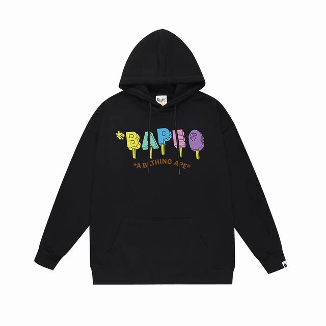 款号Sc687#毛圈 加绒 顶级版本 Bape 彩色猿人头冰棍字母印花连帽卫衣 采用380克大毛圈430克银狐绒 落肩大版型 面料 质感柔软不起球 进口环保印花