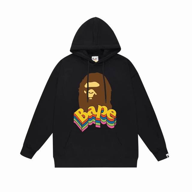 款号Sc685#毛圈 加绒 顶级版本 Bape 猿人头彩色字母立体效果印花连帽卫衣 采用380克大毛圈430克银狐绒 落肩大版型 面料 质感柔软不起球 进口环保
