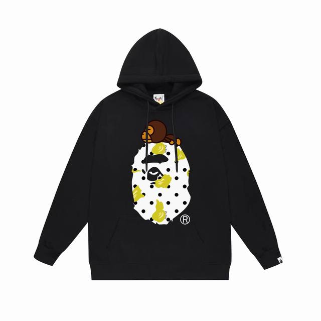 款号Sc681#毛圈 加绒 顶级版本 Bape 猿人头波点图案Baby Milo印花连帽卫衣 采用380克大毛圈430克银狐绒 落肩大版型 面料 质感柔软不起球