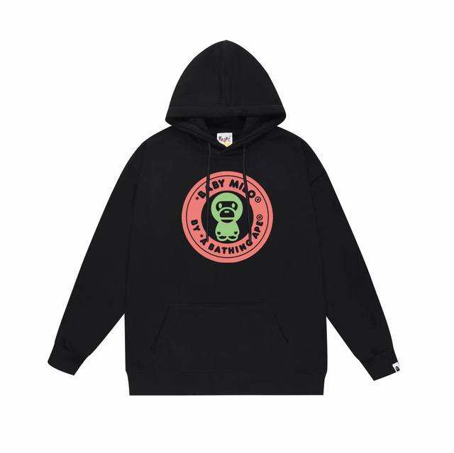 款号Sc680#毛圈 加绒 顶级版本 Bape 卡通Baby Milo圆章字母印花连帽卫衣 采用380克大毛圈430克银狐绒 落肩大版型 面料 质感柔软不起球