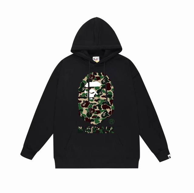 款号Sc675#毛圈 加绒 顶级版本 Bape 迷彩猿人头Logo印花连帽卫衣 采用380克大毛圈430克银狐绒 落肩大版型 面料 质感柔软不起球 进口环保印花