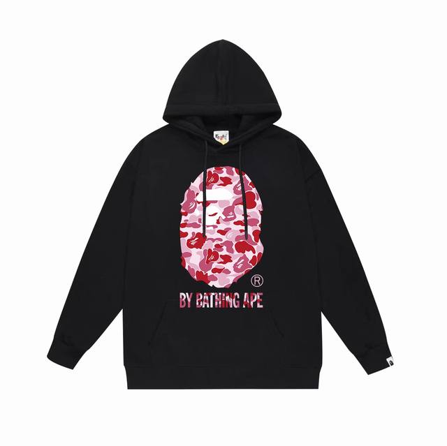 款号Sc675#毛圈 加绒 顶级版本 Bape 迷彩猿人头Logo印花连帽卫衣 采用380克大毛圈430克银狐绒 落肩大版型 面料 质感柔软不起球 进口环保印花