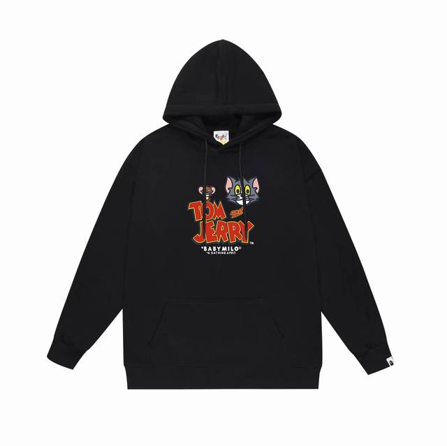 款号Sc674#毛圈 加绒 顶级版本 Bape Tom And Jerry猫和老鼠联名情侣款印花连帽卫衣 采用380克大毛圈430克银狐绒 落肩大版型 面料 质