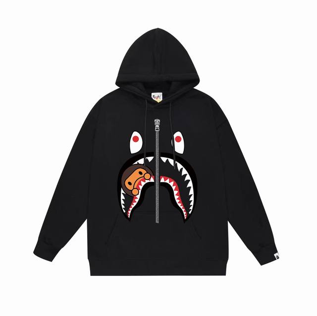 款号Sc669#毛圈 加绒 顶级版本 Bape 鲨鱼嘴巴猴子图案印花连帽卫衣 采用380克大毛圈430克银狐绒 落肩大版型 面料 质感柔软不起球 进口环保印花胶
