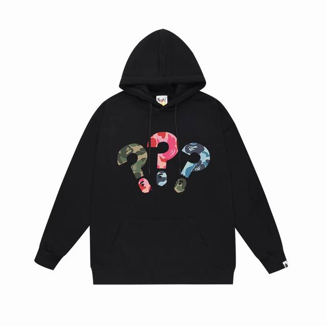 款号Sc664#毛圈 加绒 顶级版本 Bape 猿人头问号印花连帽卫衣 采用380克大毛圈430克银狐绒 落肩大版型 面料 质感柔软不起球 进口环保印花胶浆 图