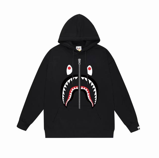 款号Sc661#毛圈 加绒 顶级版本 Bape 经典鲨鱼嘴情侣款印花连帽卫衣 采用380克大毛圈430克银狐绒 落肩大版型 面料 质感柔软不起球 进口环保印花胶