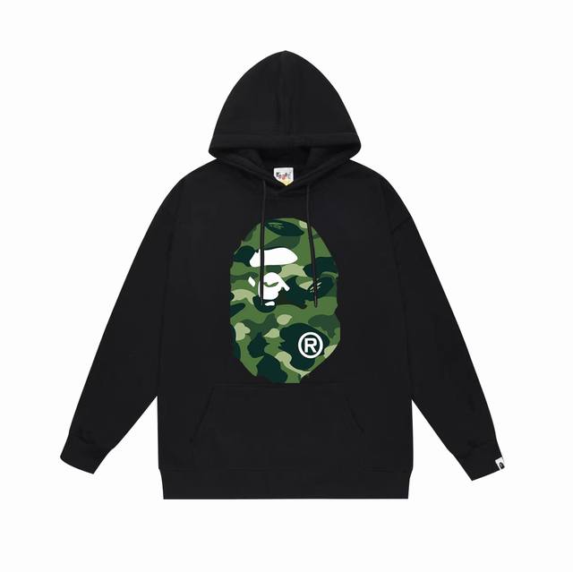 款号Sc660#毛圈 加绒 顶级版本 Bape 双面迷彩猿人头印花连帽卫衣 采用380克大毛圈430克银狐绒 落肩大版型 面料 质感柔软不起球 进口环保印花胶浆