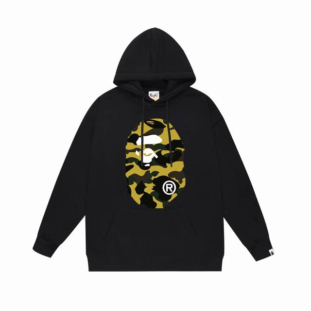 款号Sc660#毛圈 加绒 顶级版本 Bape 双面迷彩猿人头印花连帽卫衣 采用380克大毛圈430克银狐绒 落肩大版型 面料 质感柔软不起球 进口环保印花胶浆