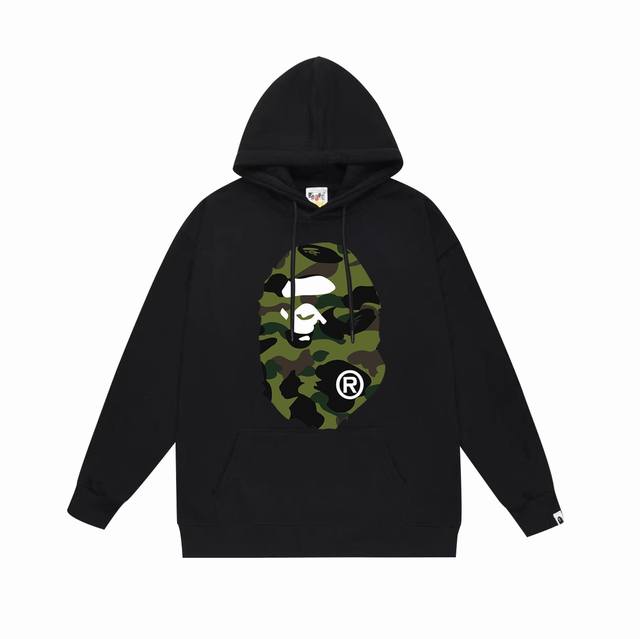款号Sc660#毛圈 加绒 顶级版本 Bape 双面迷彩猿人头印花连帽卫衣 采用380克大毛圈430克银狐绒 落肩大版型 面料 质感柔软不起球 进口环保印花胶浆