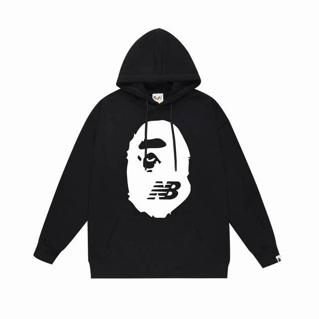 款号Sc653#毛圈 加绒 顶级版本 Bape 猿人头联名Nb字母印花连帽卫衣 采用380克大毛圈430克银狐绒 落肩大版型 面料 质感柔软不起球 进口环保印花