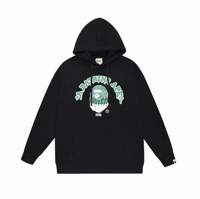 款号Sc651#毛圈 加绒 顶级版本 Bape Gunna联名猿人头字母印花连帽卫衣 采用380克大毛圈430克银狐绒 落肩大版型 面料 质感柔软不起球 进口环
