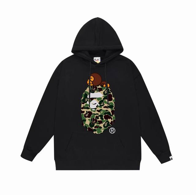 款号Sc648#毛圈 加绒 顶级版本 Bape 猿人头猴子字母印花连帽卫衣 采用380克大毛圈430克银狐绒 落肩大版型 面料 质感柔软不起球 进口环保印花胶浆