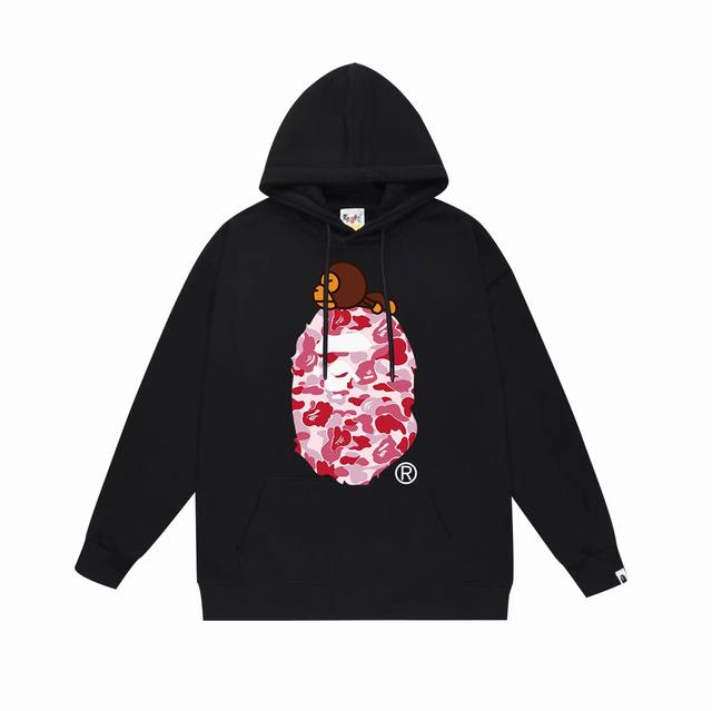 款号Sc648#毛圈 加绒 顶级版本 Bape 猿人头猴子字母印花连帽卫衣 采用380克大毛圈430克银狐绒 落肩大版型 面料 质感柔软不起球 进口环保印花胶浆