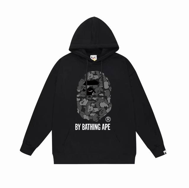 款号Sc647#毛圈 加绒 顶级版本 Bape 迷彩大猿人头字母印花连帽卫衣 采用380克大毛圈430克银狐绒 落肩大版型 面料 质感柔软不起球 进口环保印花胶