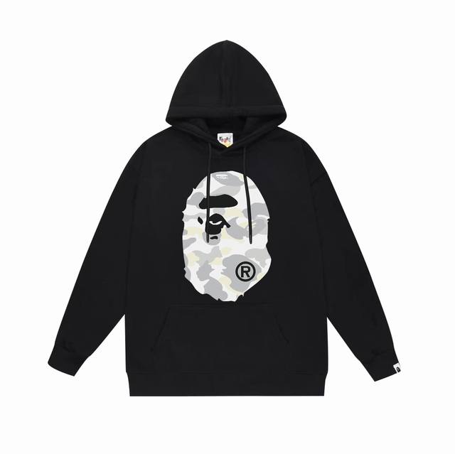 款号Sc646#毛圈 加绒 顶级版本 Bape 大猿人头字母印花连帽卫衣 采用380克大毛圈430克银狐绒 落肩大版型 面料 质感柔软不起球 进口环保印花胶浆