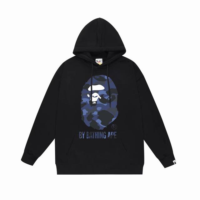 款号Sc645#毛圈 加绒 顶级版本 Bape 迷彩大猿人头字母印花连帽卫衣 采用380克大毛圈430克银狐绒 落肩大版型 面料 质感柔软不起球 进口环保印花胶