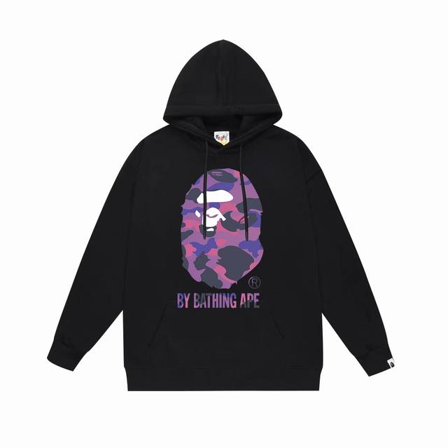 款号Sc645#毛圈 加绒 顶级版本 Bape 迷彩大猿人头字母印花连帽卫衣 采用380克大毛圈430克银狐绒 落肩大版型 面料 质感柔软不起球 进口环保印花胶