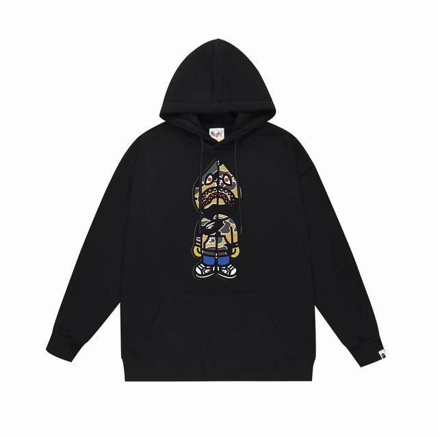 款号Sc638#毛圈 加绒 顶级版本 Bape 猿人头彩色鲨鱼人印花连帽卫衣 采用380克大毛圈430克银狐绒 落肩大版型 面料 质感柔软不起球 进口环保印花胶