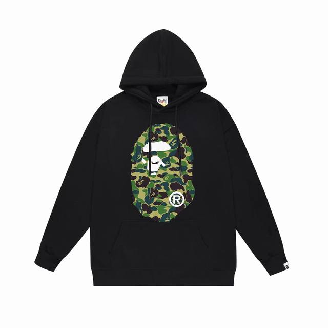 款号Sc636#毛圈 加绒 顶级版本 Bape Abc绿迷彩猿人Logo双面印花连帽卫衣 采用380克大毛圈430克银狐绒 落肩大版型 面料 质感柔软不起球 进