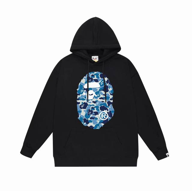 款号Sc636#毛圈 加绒 顶级版本 Bape Abc蓝迷彩猿人Logo双面印花连帽卫衣 采用380克大毛圈430克银狐绒 落肩大版型 面料 质感柔软不起球 进