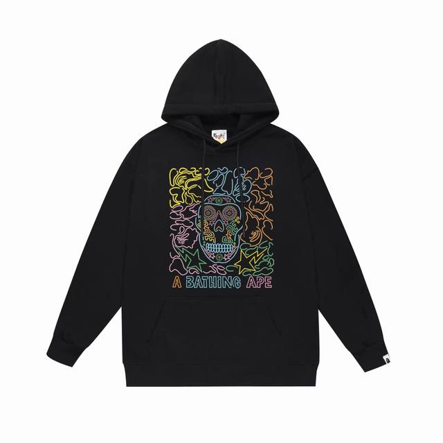 款号Sc621#毛圈 加绒 顶级版本 Bape 猿人头字母印花连帽卫衣 采用380克大毛圈430克银狐绒 落肩大版型 面料 质感柔软不起球 进口环保印花胶浆 图