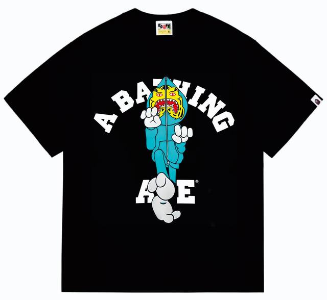 Sc256# 顶级版本 Bape Tiger Milo College Tee老虎鲨鱼人功夫印花T恤 采用260克优质高织纯棉面料 双纱精梳 质感柔软不起球 进