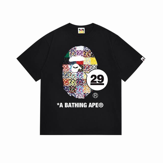 Sc227# 顶级版本 Bape 29Th Anniversary Ape Head Tee数字印花圆领短袖T恤 采用260克优质高织纯棉面料 双纱精梳 质感柔
