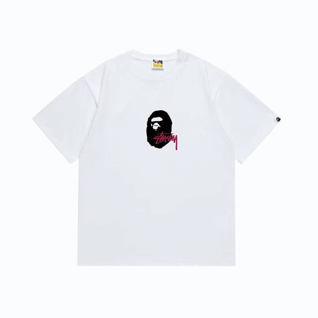 Sc210# 顶级版本 Bape×Stussy 联名斯图西字母猿人印花T恤 采用260克优质高织纯棉面料 双纱精梳 质感柔软不起球 进口环保印花胶浆 图案鲜明立