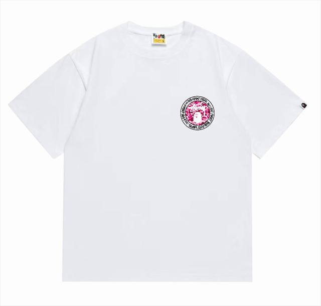 Sc216# 顶级版本 Bape×Stussy 联名斯图西字母猿人印花T恤 采用260克优质高织纯棉面料 双纱精梳 质感柔软不起球 进口环保印花胶浆 图案鲜明立