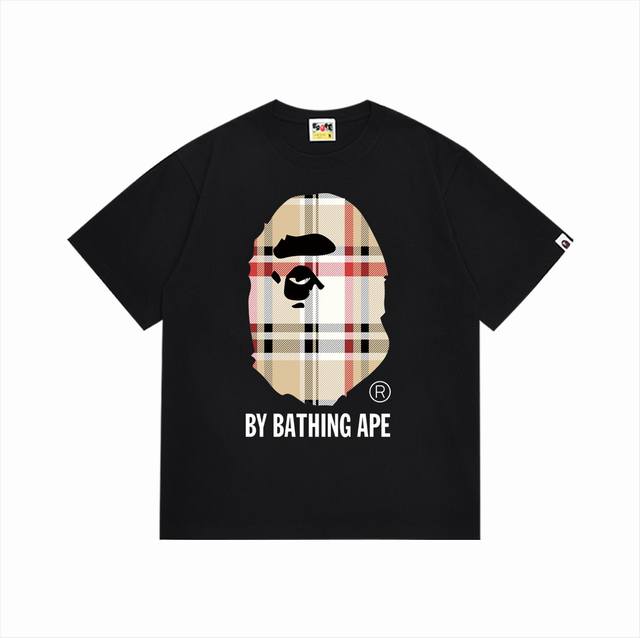 Sc178# 顶级版本 Bape 格纹猿人头字母印花短袖T恤 采用260克优质高织纯棉面料 双纱精梳 质感柔软不起球 进口环保印花胶浆 图案鲜明立体 品质男女同
