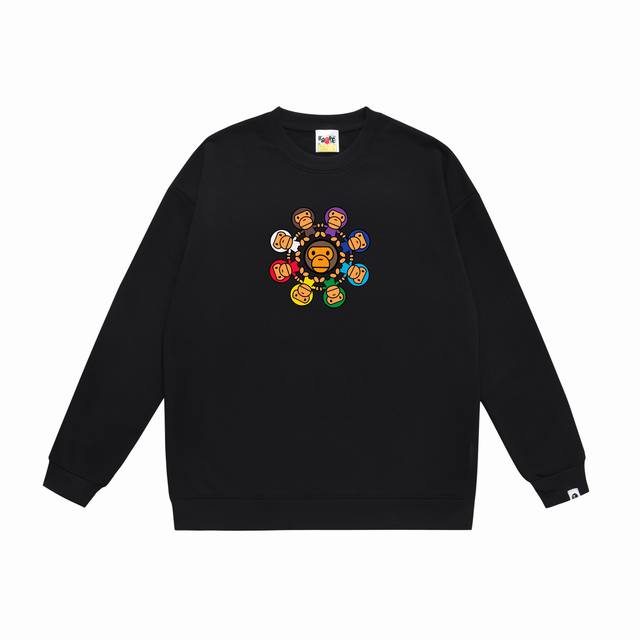 款号Sc432#毛圈 加绒90 顶级版本 王嘉尔同款A Bathing Ape Milo彩色印花宽松圆领卫衣 采用350克大毛圈 落肩大版型 面料 质感柔软不起