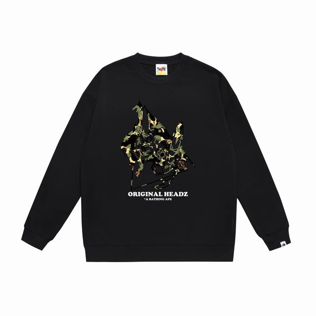 款号Sc431#毛圈 加绒90 顶级版本 Bapeunkle联名款Logo印花宽松圆领卫衣 采用350克大毛圈 落肩大版型 面料 质感柔软不起球 进口环保印花胶