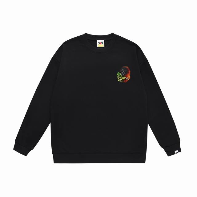 款号Sc430#毛圈 加绒90 顶级版本 Bape猿人头字母印花宽松圆领卫衣 采用350克大毛圈 落肩大版型 面料 质感柔软不起球 进口环保印花胶浆 图案鲜明立