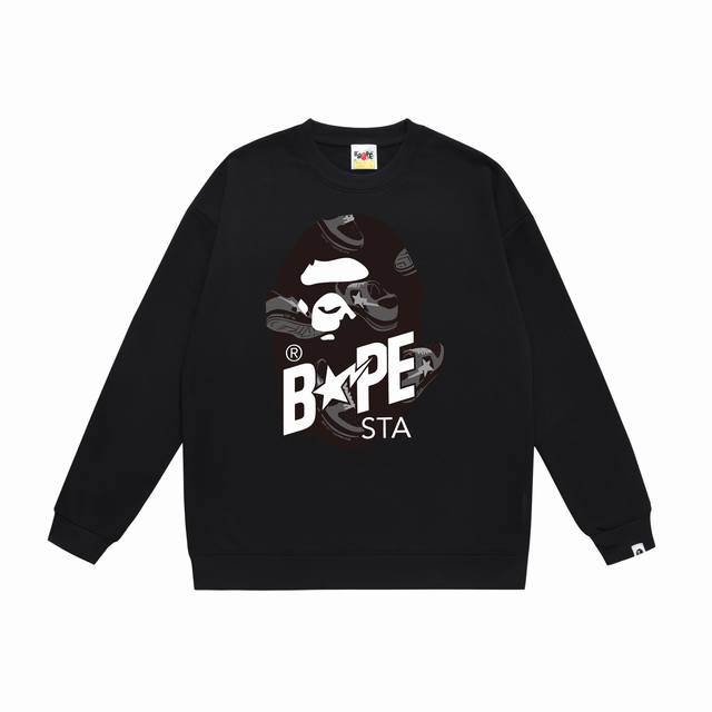 款号Sc410#毛圈 加绒90 顶级版本 Bape猿人头字母印花Sta休闲鞋图案印花圆领卫衣 采用350克大毛圈 落肩大版型 面料 质感柔软不起球 进口环保印花