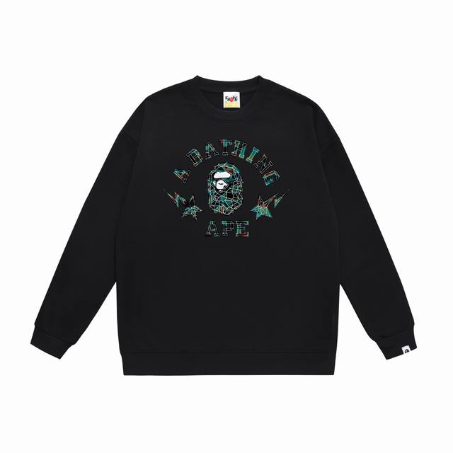款号Sc405#毛圈 加绒90 顶级版本 Bape猿人头字母红外线热感印花圆领卫衣 采用350克大毛圈 落肩大版型 面料 质感柔软不起球 进口环保印花胶浆 图案