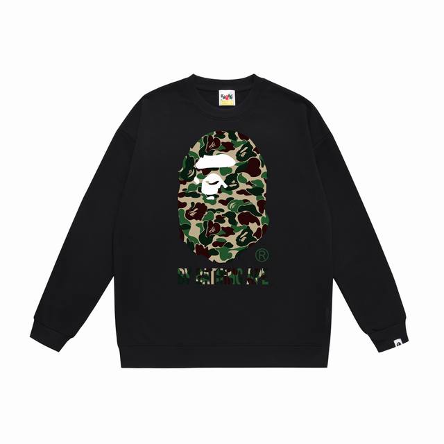 款号Sc375#毛圈 加绒90 顶级版本 Bape 迷彩猿人头Logo印花圆领卫衣 采用350克大毛圈 落肩大版型 面料 质感柔软不起球 进口环保印花胶浆 图案