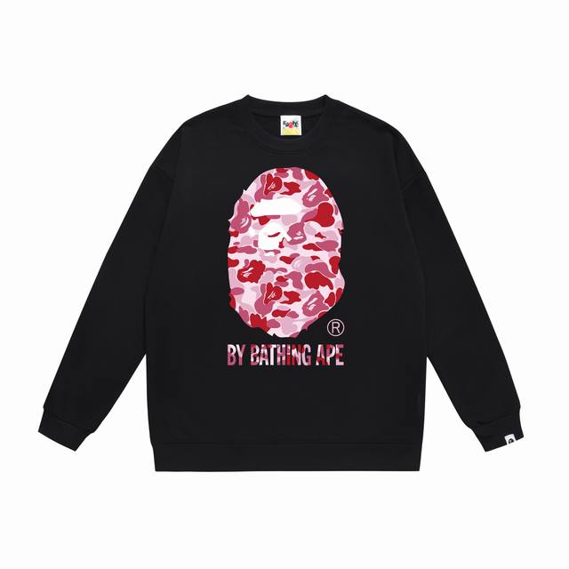 款号Sc375#毛圈 加绒90 顶级版本 Bape 迷彩猿人头Logo印花圆领卫衣 采用350克大毛圈 落肩大版型 面料 质感柔软不起球 进口环保印花胶浆 图案
