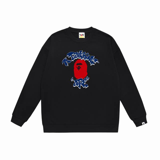款号Sc394#毛圈 加绒90 顶级版本 Bape 涂鸦猿人头字母印花圆领卫衣 采用350克大毛圈 落肩大版型 面料 质感柔软不起球 进口环保印花胶浆 图案鲜明