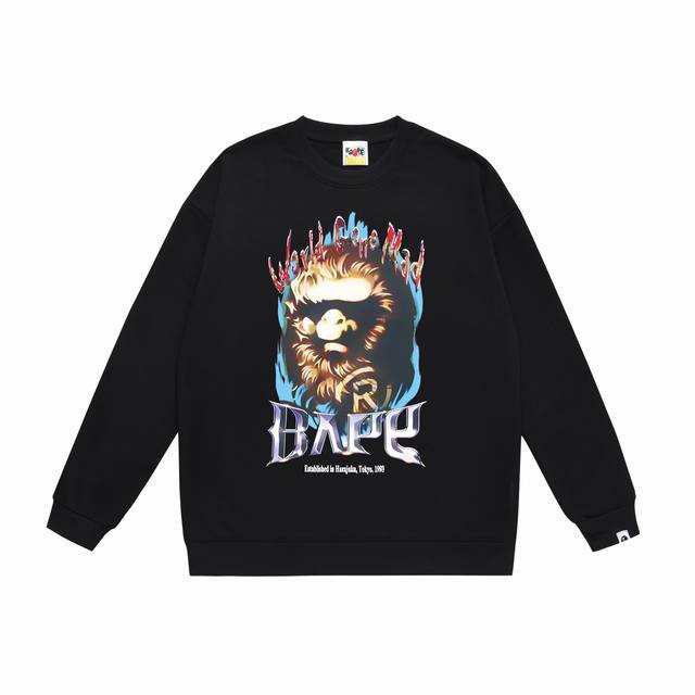 款号Sc388#毛圈 加绒90 顶级版本 Bape 猿人头字母印花图案纯色圆领卫衣 采用350克大毛圈 落肩大版型 面料 质感柔软不起球 进口环保印花胶浆 图案