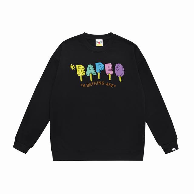 款号Sc387#毛圈 加绒90 顶级版本 Bape 彩色猿人头冰棍字母印花圆领卫衣 采用350克大毛圈 落肩大版型 面料 质感柔软不起球 进口环保印花胶浆 图案