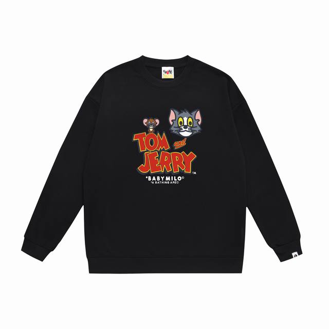款号Sc374# 顶级版本 Bape Tom And Jerry猫和老鼠联名情侣款印花圆领卫衣 采用350克大毛圈 落肩大版型 面料 质感柔软不起球 进口环保印
