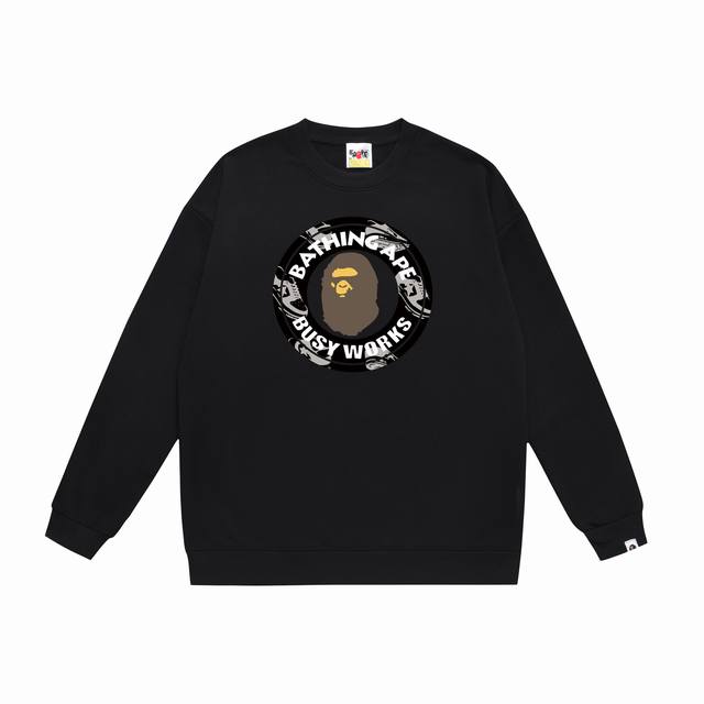 款号Sc373# 顶级版本 Bape Busy Works猿人头经典字母印花圆领卫衣 采用350克大毛圈 落肩大版型 面料 质感柔软不起球 进口环保印花胶浆 图