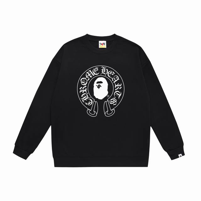 款号Sc366# 顶级版本 Bape Chrome猿人头联名克罗心经典字母印花圆领卫衣 采用350克大毛圈 落肩大版型 面料 质感柔软不起球 进口环保印花胶浆