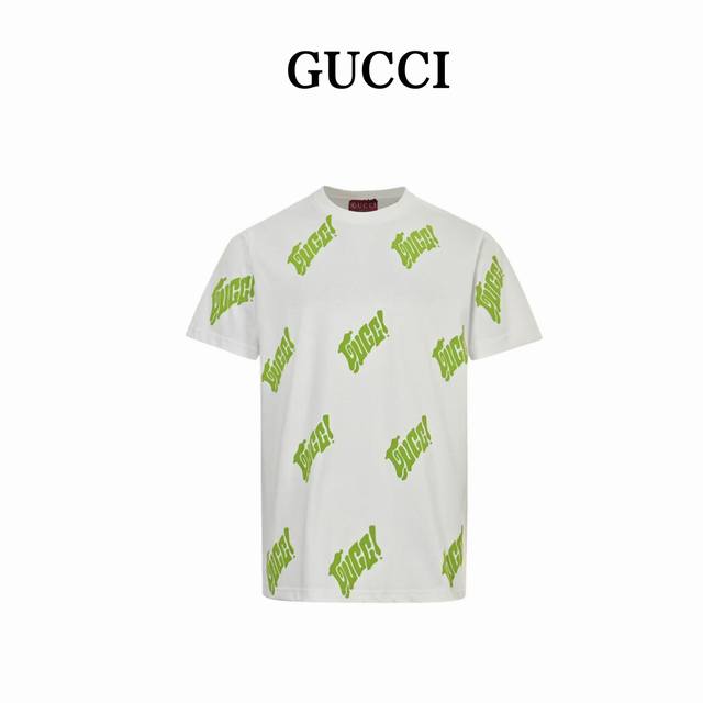 Gucci 古驰 25Ss 绿色发泡印花短袖 Gucci新款T恤采用重磅白色针织棉制成，通体柠檬绿Gucci刺绣倍添清新气息。 Size:S-Xl