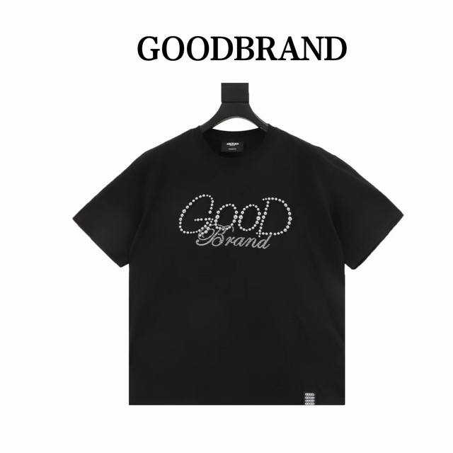 Goodbrand 纯色珍珠Logo轻奢时尚高级感短袖T恤 男女同款 350克面料 颜色：黑色 尺码：S-Xl